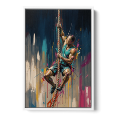 Gym Art Rope Climb Hand Over Hand - White Framed Canvas Wall Art - Front