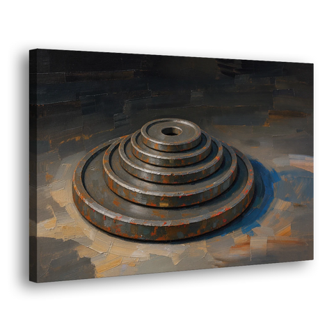 Gym Decor Rusted Plate Stack in Low Light - Canvas Wall Art - Side