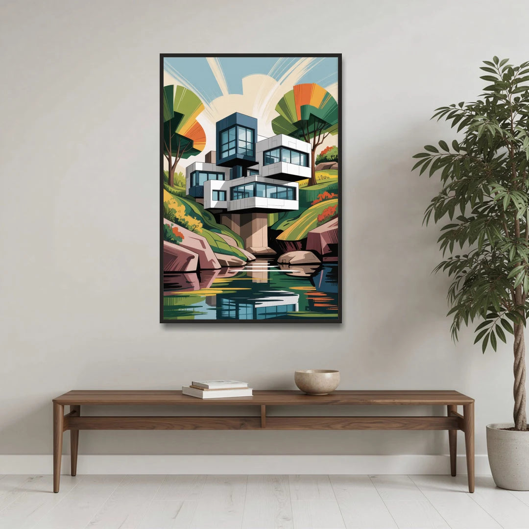 Habitat 67 Architecture - Black Framed Canvas Wall Art - Coffee Table - 32x48