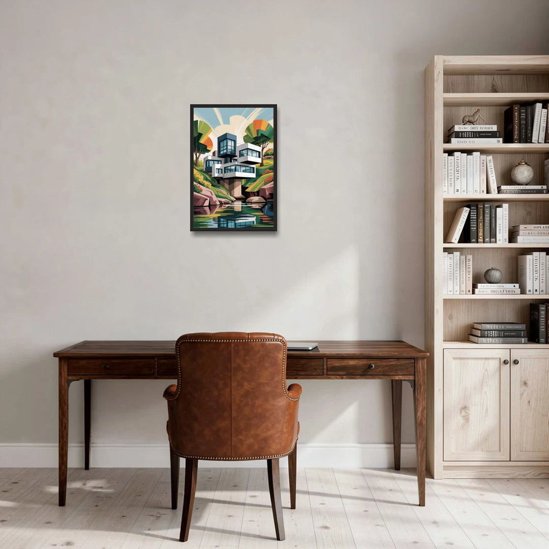 Habitat 67 Architecture - Black Framed Canvas Wall Art - Office - 16x24