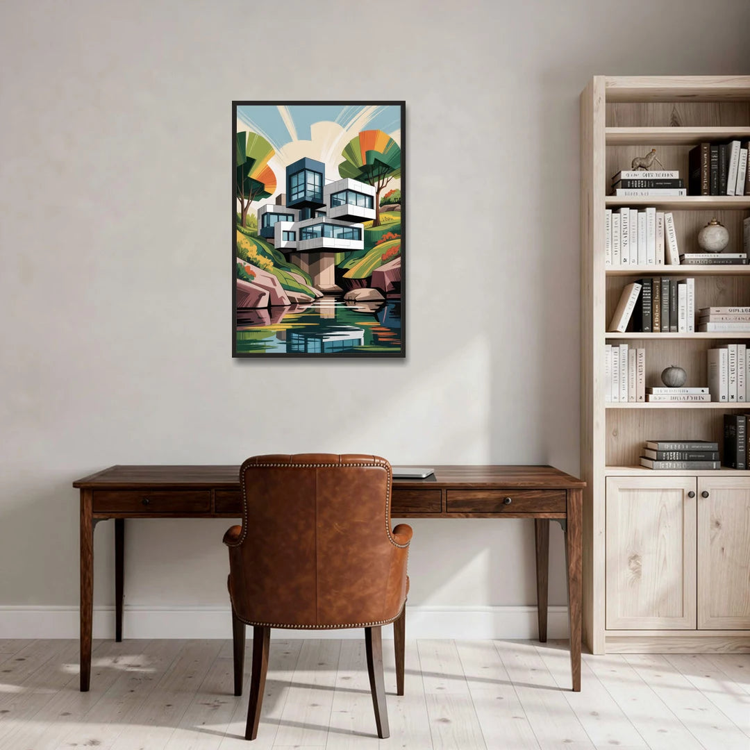 Habitat 67 Architecture - Black Framed Canvas Wall Art - Office - 24x36