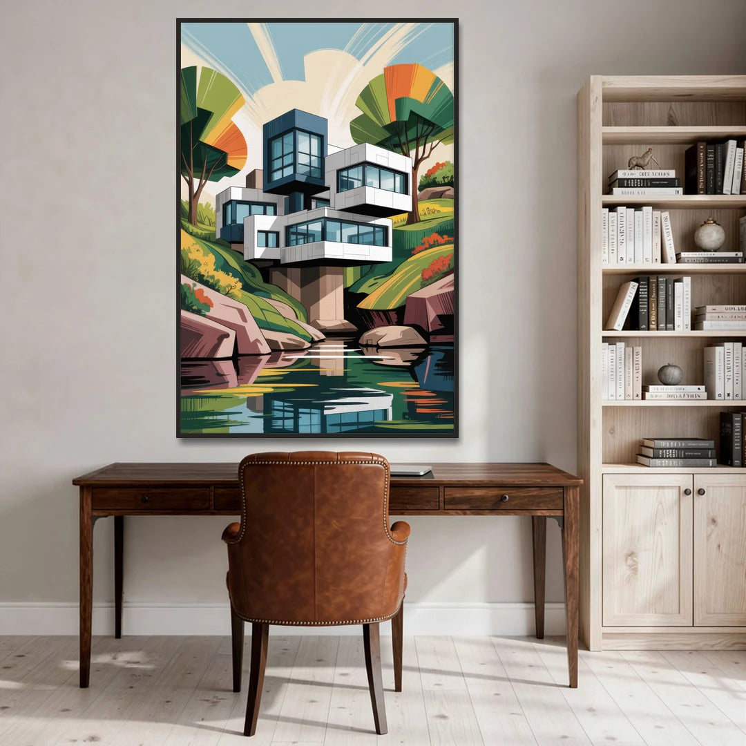 Habitat 67 Architecture - Black Framed Canvas Wall Art - Office - 40x60
