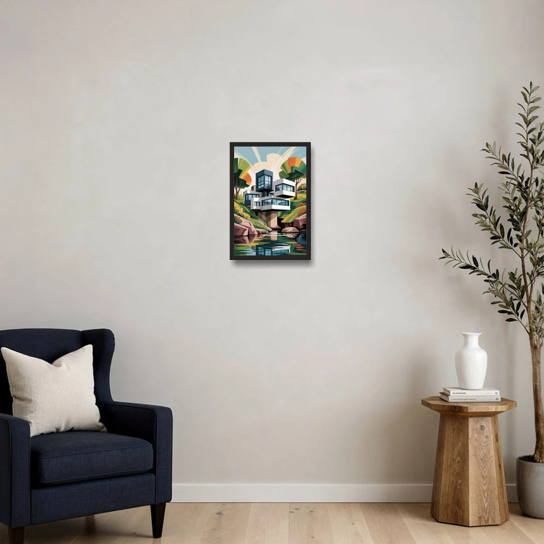 Habitat 67 Architecture - Black Framed Canvas Wall Art - Sofa - 12x18