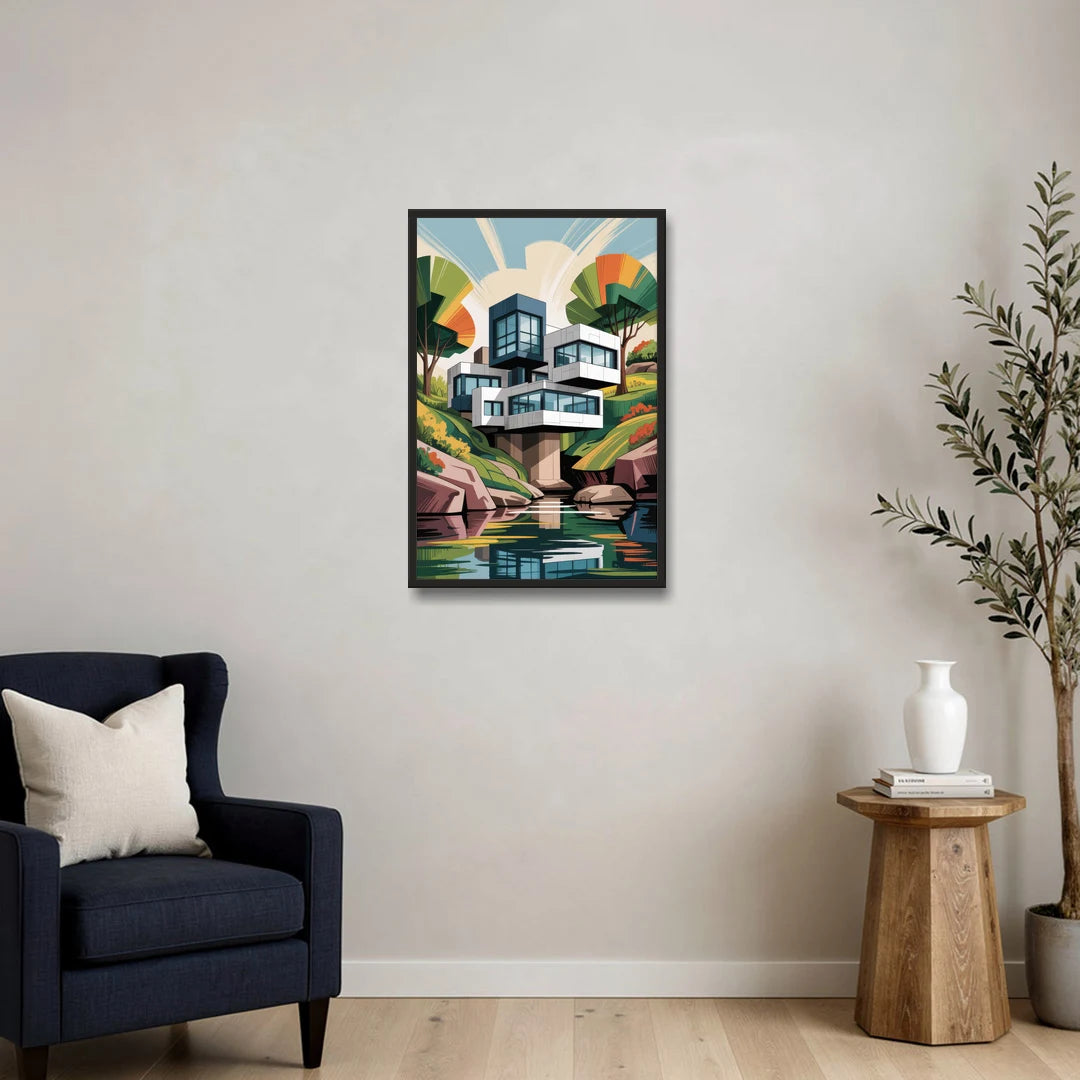 Habitat 67 Architecture - Black Framed Canvas Wall Art - Sofa - 20x30