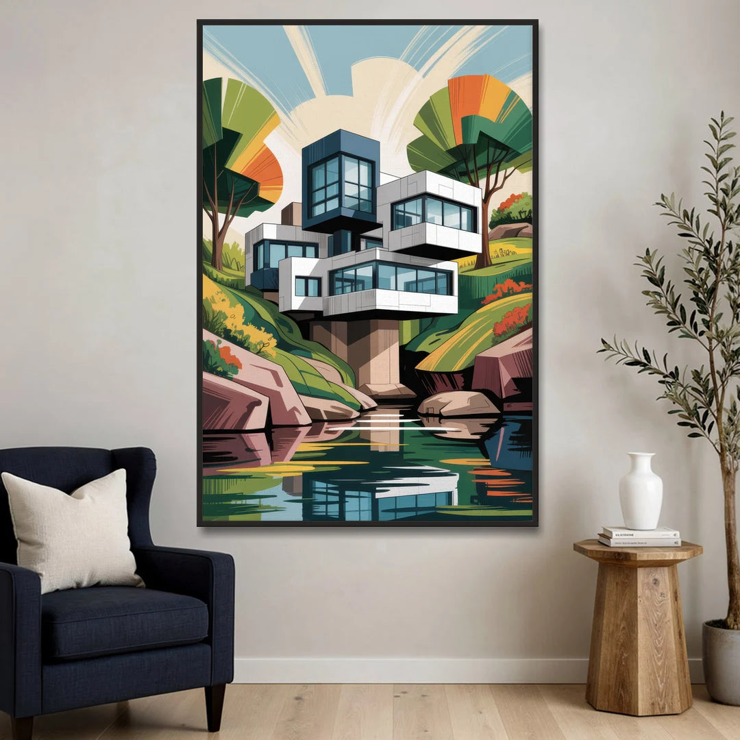 Habitat 67 Architecture - Black Framed Canvas Wall Art - Sofa - 40x60