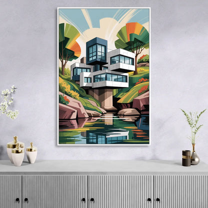 Habitat 67 Architecture Sitting Room - White Canvas Wall Art