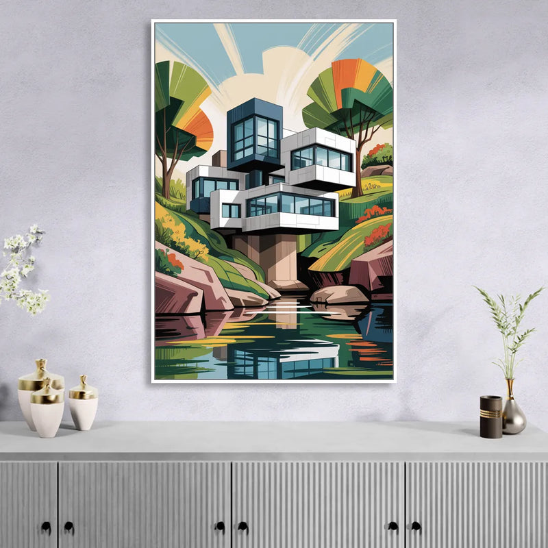 Habitat 67 Architecture Sitting Room - White Canvas Wall Art