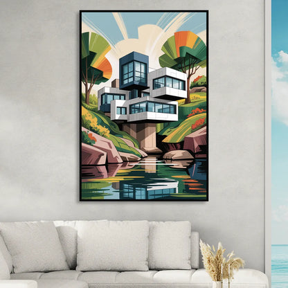 Habitat 67 Architecture Living Room - Black Canvas Wall Art