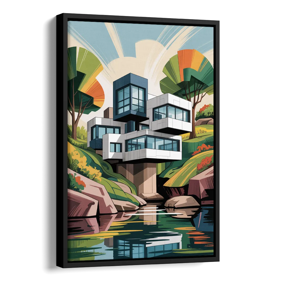 Habitat 67 Architecture Side - Black Canvas Wall Art