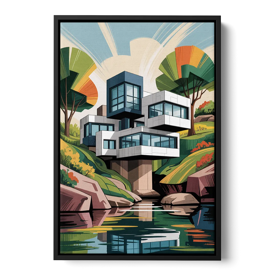 Habitat 67 Architecture Front - Black Canvas Wall Art