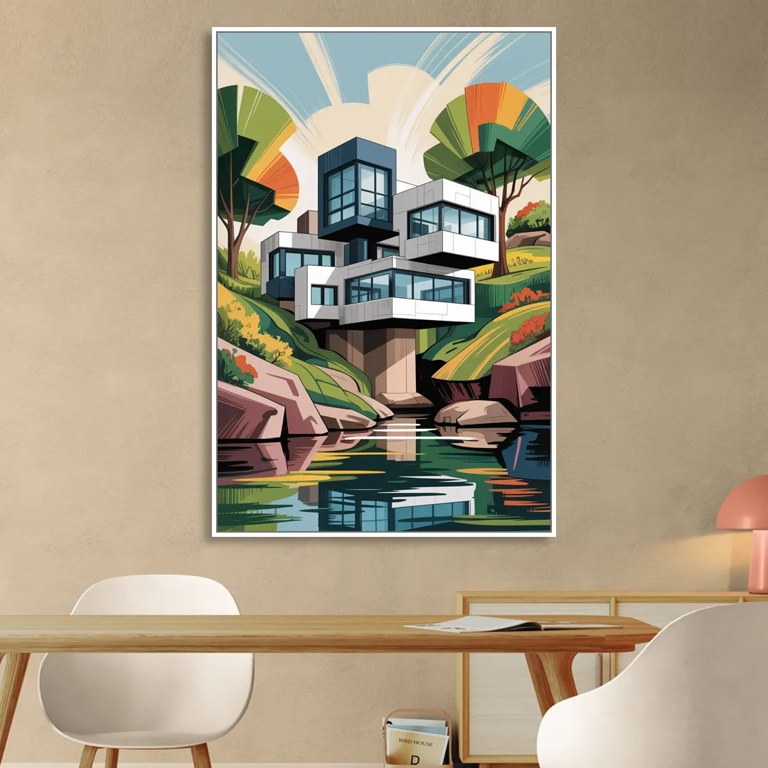 Habitat 67 Architecture Living Room - White Canvas Wall Art