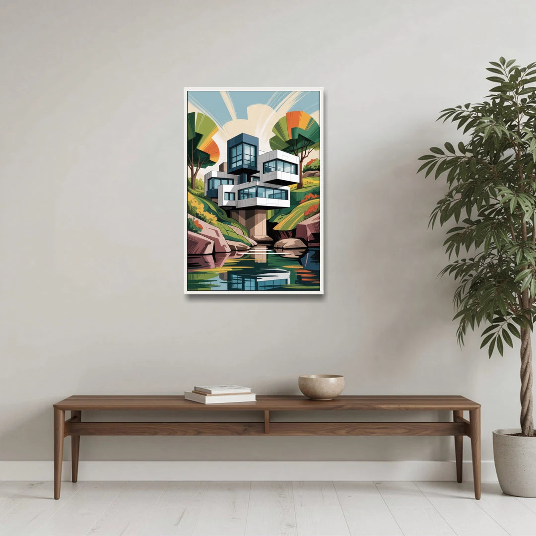 Habitat 67 Architecture - White Framed Canvas Wall Art - Coffee Table - 24x36