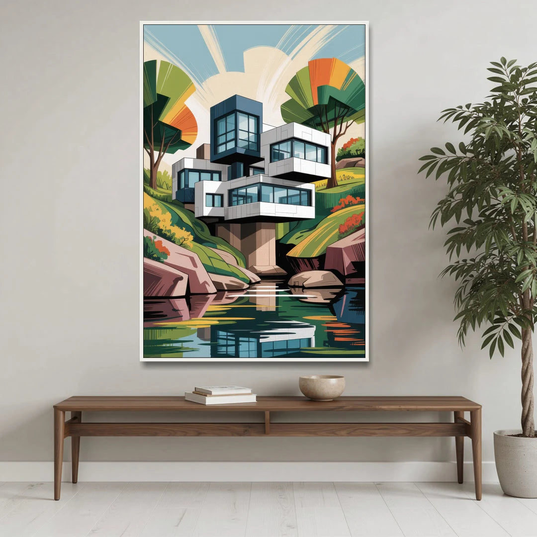 Habitat 67 Architecture - White Framed Canvas Wall Art - Coffee Table - 40x60