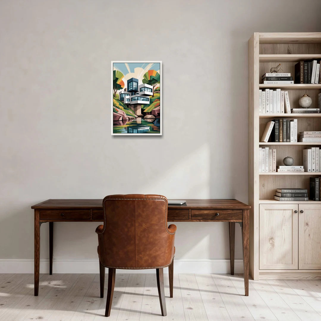 Habitat 67 Architecture - White Framed Canvas Wall Art - Office - 16x24