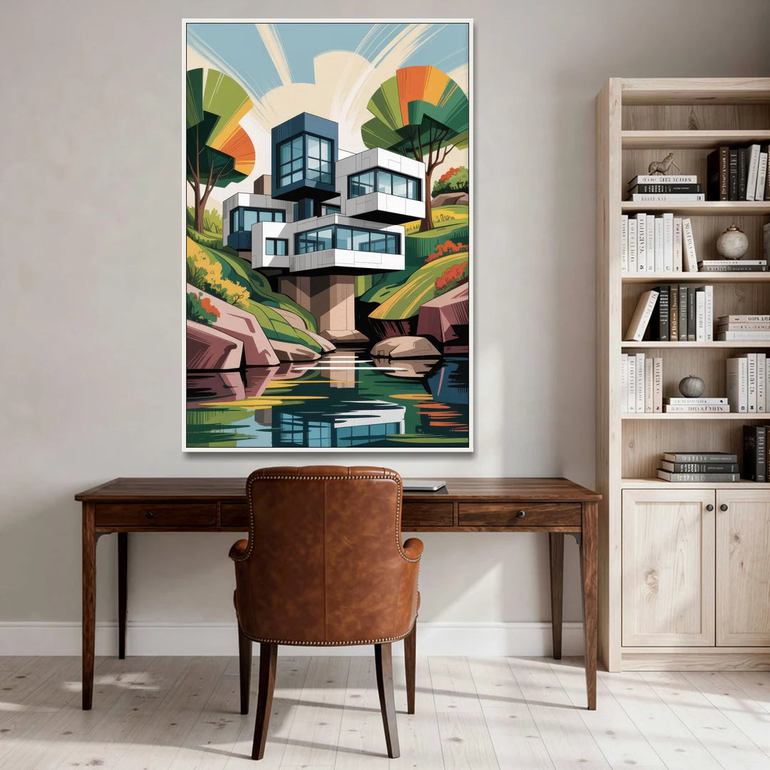Habitat 67 Architecture - White Framed Canvas Wall Art - Office - 40x60