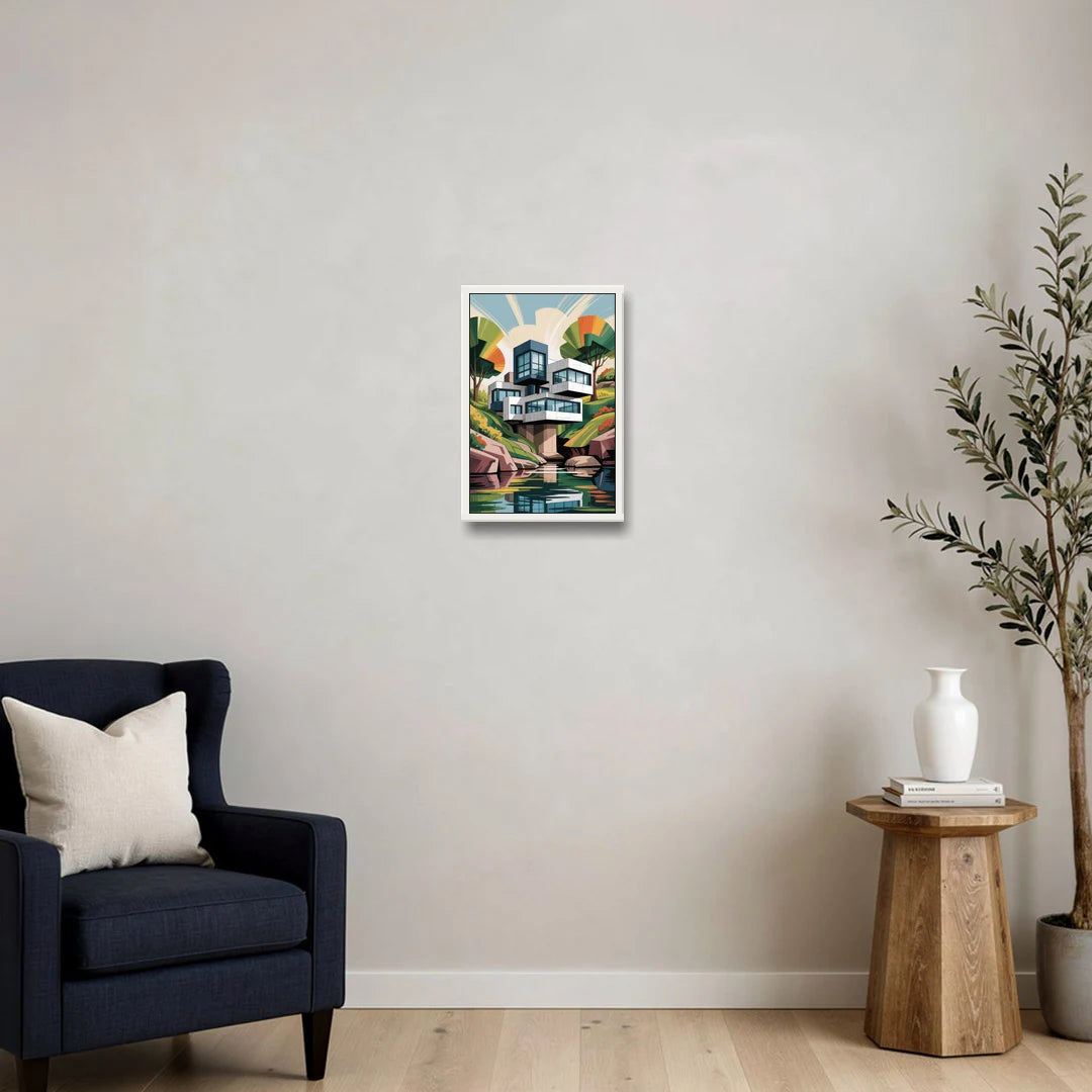 Habitat 67 Architecture - White Framed Canvas Wall Art - Sofa - 12x18
