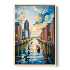 HafenCity Horizon - Oak Framed Canvas Wall Art - Front