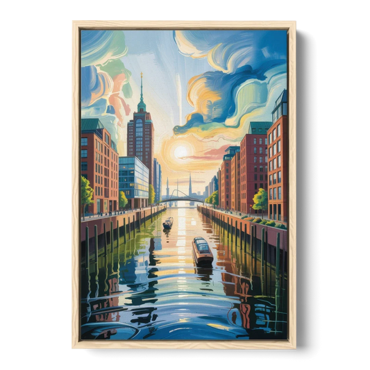 HafenCity Horizon - Oak Framed Canvas Wall Art - Front