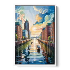 HafenCity Horizon - White Framed Canvas Wall Art - Front