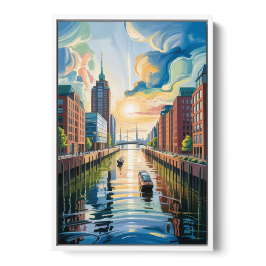 HafenCity Horizon - White Framed Canvas Wall Art - Front
