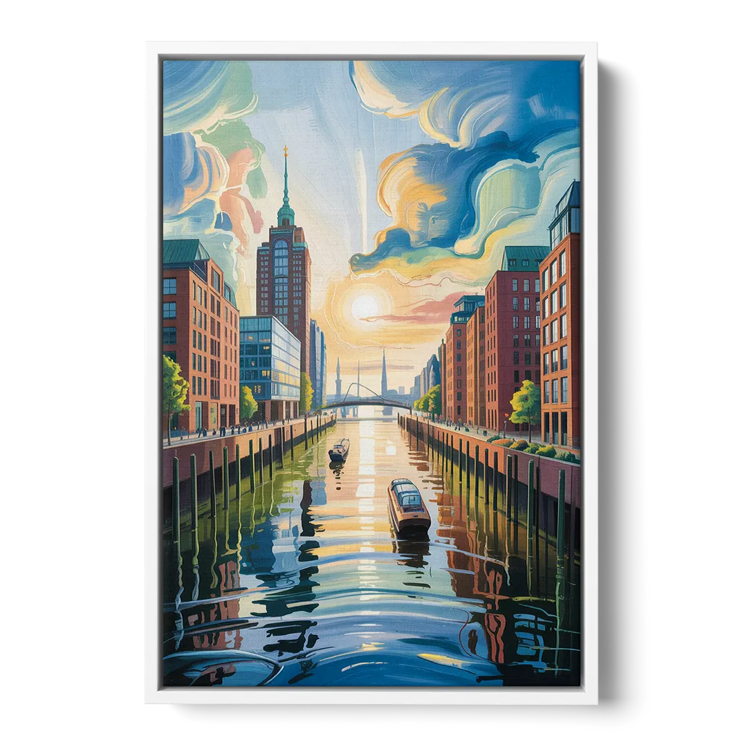 HafenCity Horizon Front - White Canvas Wall Art