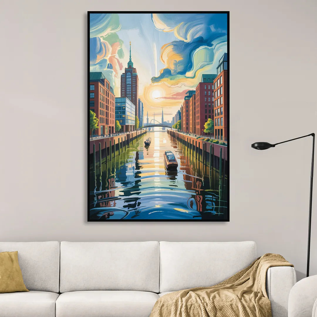 HafenCity Horizon Sitting Room - Black Canvas Wall Art