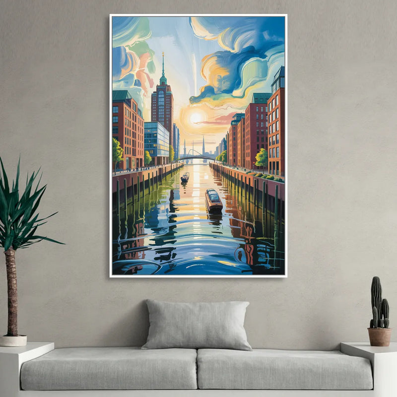 HafenCity Horizon Sitting Room - White Canvas Wall Art