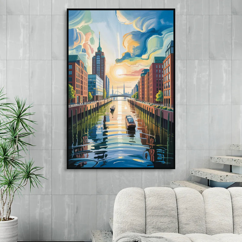 HafenCity Horizon Living Room - Black Canvas Wall Art
