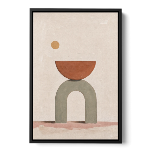 Half Moon Wall Art Balanced on a Sage Arch - Black Framed Canvas Wall Art - Front