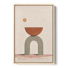Half Moon Wall Art Balanced on a Sage Arch - Oak Framed Canvas Wall Art - Front