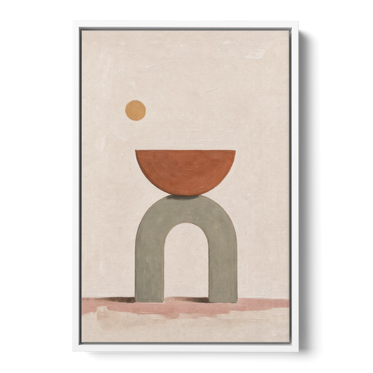 Half Moon Wall Art Balanced on a Sage Arch - White Framed Canvas Wall Art - Front