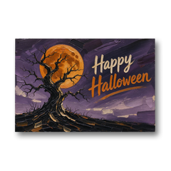 Halloween Canvas Painting of a Moonlit Crooked Oak - Canvas Wall Art - Front