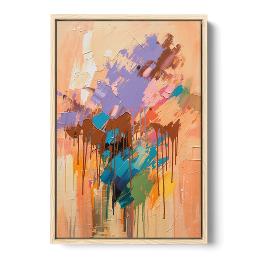 Hand Painted Abstract Canvas Chestnut Drip Bloom - Oak Framed Canvas Wall Art - Front