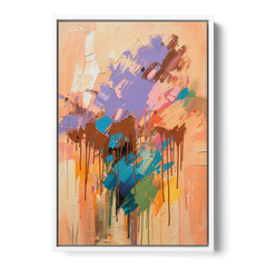 Hand Painted Abstract Canvas Chestnut Drip Bloom - White Framed Canvas Wall Art - Front