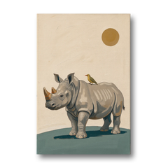 Hand Painted Baby Rhino and Oxpecker for the Nursery - Canvas Wall Art - Front