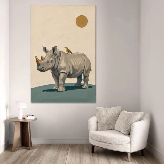 Hand Painted Baby Rhino and Oxpecker for the Nursery - Canvas Wall Art - Sofa - 40x60