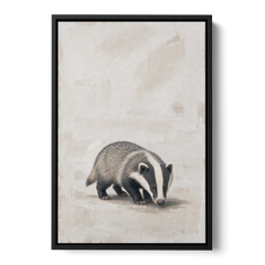 Hand Painted Badger Cub on Linen for the Nursery - Black Framed Canvas Wall Art - Front