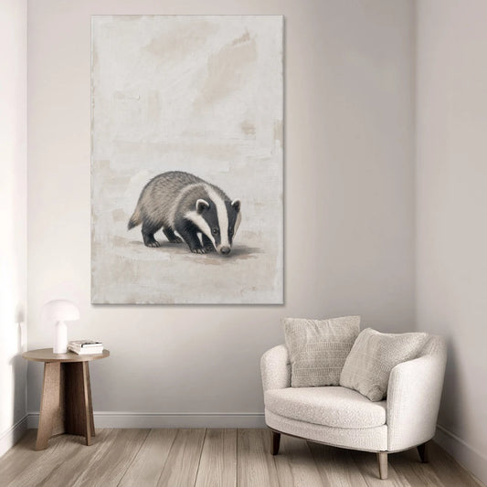 Hand Painted Badger Cub on Linen for the Nursery - Canvas Wall Art - Sofa - 40x60