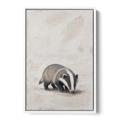 Hand Painted Badger Cub on Linen for the Nursery - White Framed Canvas Wall Art - Front