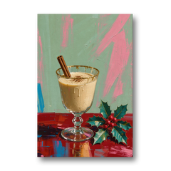 Hand Painted Christmas Canvas of Eggnog with Holly - Canvas Wall Art - Front