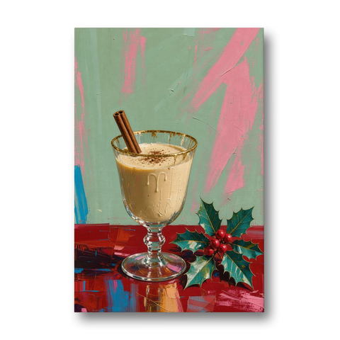 Hand Painted Christmas Canvas of Eggnog with Holly