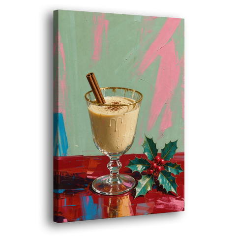 Hand Painted Christmas Canvas of Eggnog with Holly - Canvas Wall Art - Side