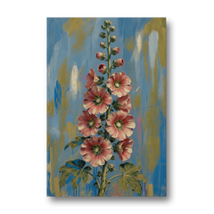 Hand Painted Floral Canvas of a Tall Hollyhock - Canvas Wall Art - Front
