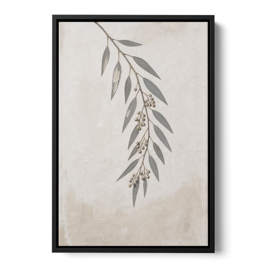 Hanging Eucalyptus Sprig with Seed Clusters - Black Framed Canvas Wall Art - Front