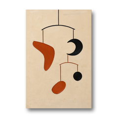 Hanging Mobile of Vermilion and Black Shapes - Canvas Wall Art - Front