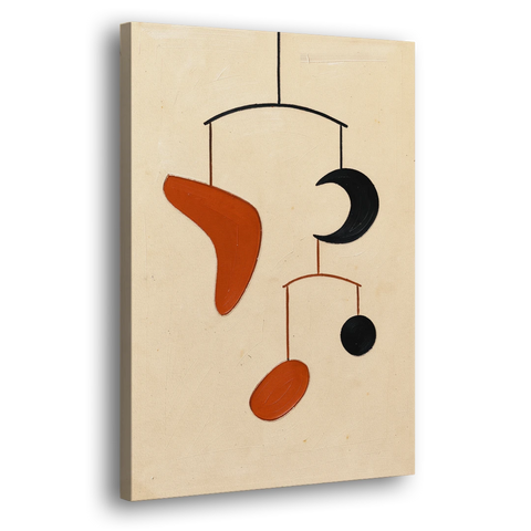 Hanging Mobile of Vermilion and Black Shapes - Canvas Wall Art - Side