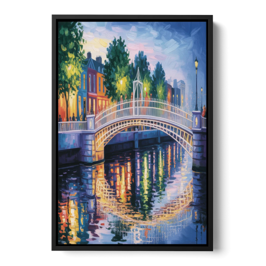 Ha'penny Bridge Views - Black Framed Canvas Wall Art - Front