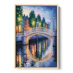 Ha'penny Bridge Views - Oak Framed Canvas Wall Art - Front