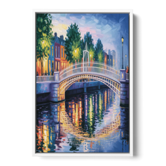 Ha'penny Bridge Views - White Framed Canvas Wall Art - Front