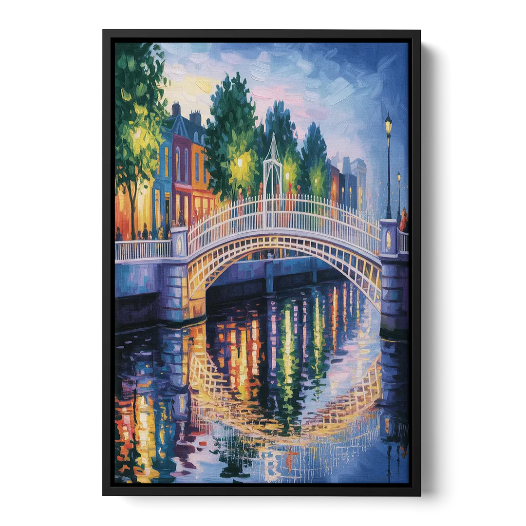 Ha'penny Bridge Views Front - Black Canvas Wall Art